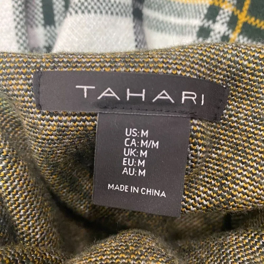 Tahari Green Plaid Mock Neck Sweater Size Medium